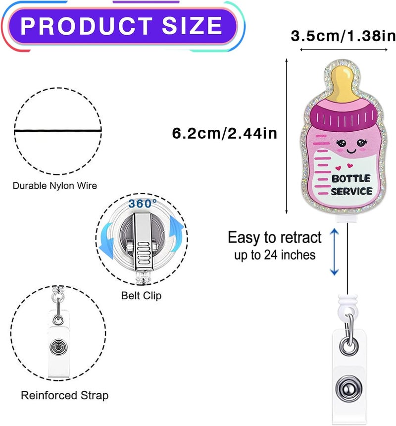 LEBEIGHT Cute Baby Bottle Badge Reel Retractable, Funny Bottle Service Badge Reel for Labor and Delivery Nurse, NICU Nurse Badge Clip, L&D Badge Clip, Newborn Badge Holder, OB/GYN Badge Accessories for Work - Image 2